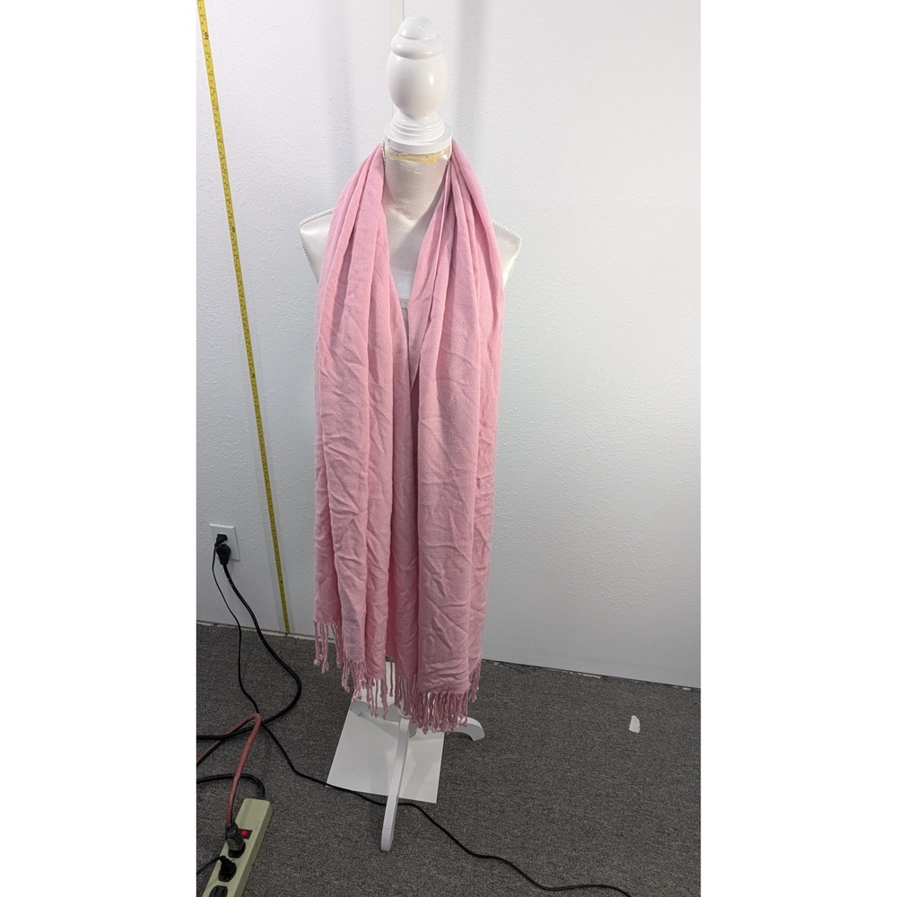 Mary Kay‎ Pink Knit Scarf Fringe Trim Wrap Shawl Solid Pink Accessory RN 103030